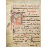 Antiphonar. Beidseitig beschrieb. Bl. aus einer latein. Notenhandschrift auf Pergament, um 1450. Mit