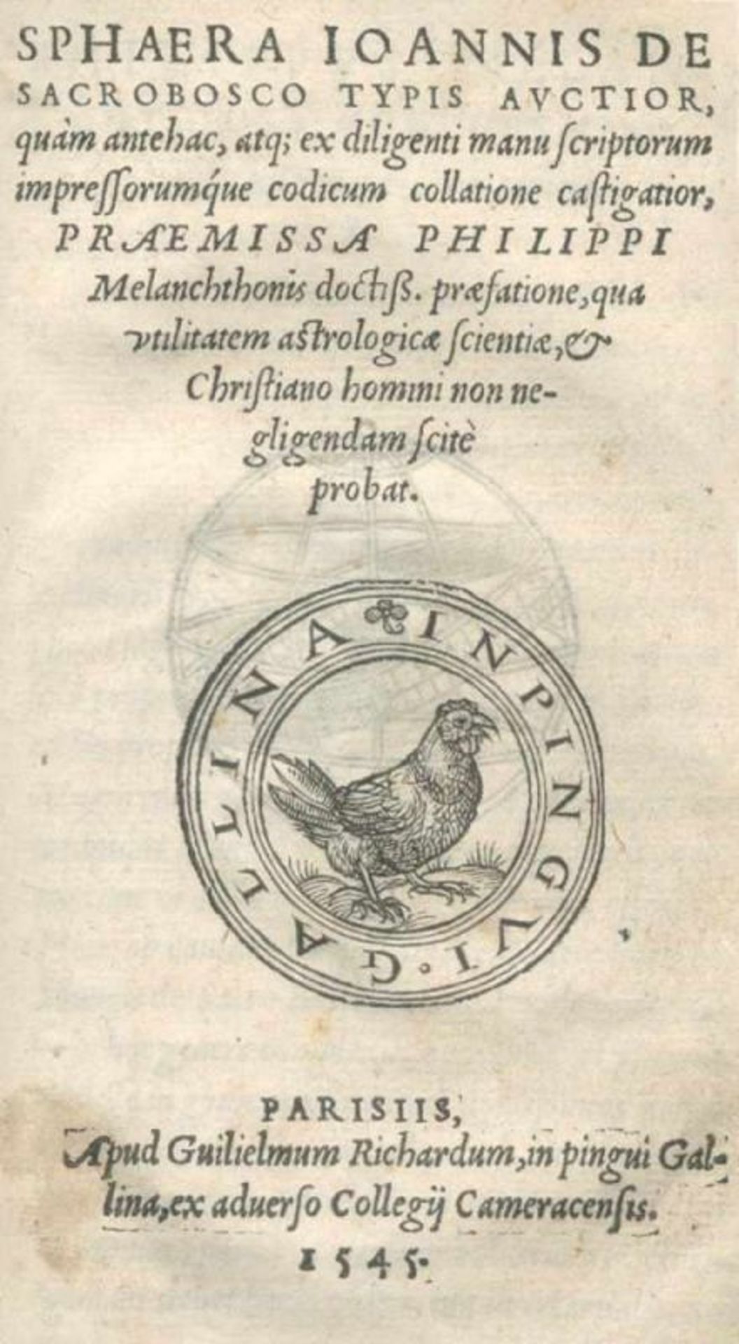 Sacrobosco,J.de. Sphaera. Auctior quam antehac. Paris, Tilet für G. Richard, 1545. Mit Druckerm. - Bild 2 aus 2