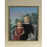 Gensler, Johann Günther. (Kinderporträt - Zwei Kinder auf einer Gartenbank sitzend). Montierte