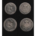 Deutsches Reich. 2 Silbermünzen. 2 und 5 Mark. 200 Jahre Königreich Preußen. 1901. Vorderseite: