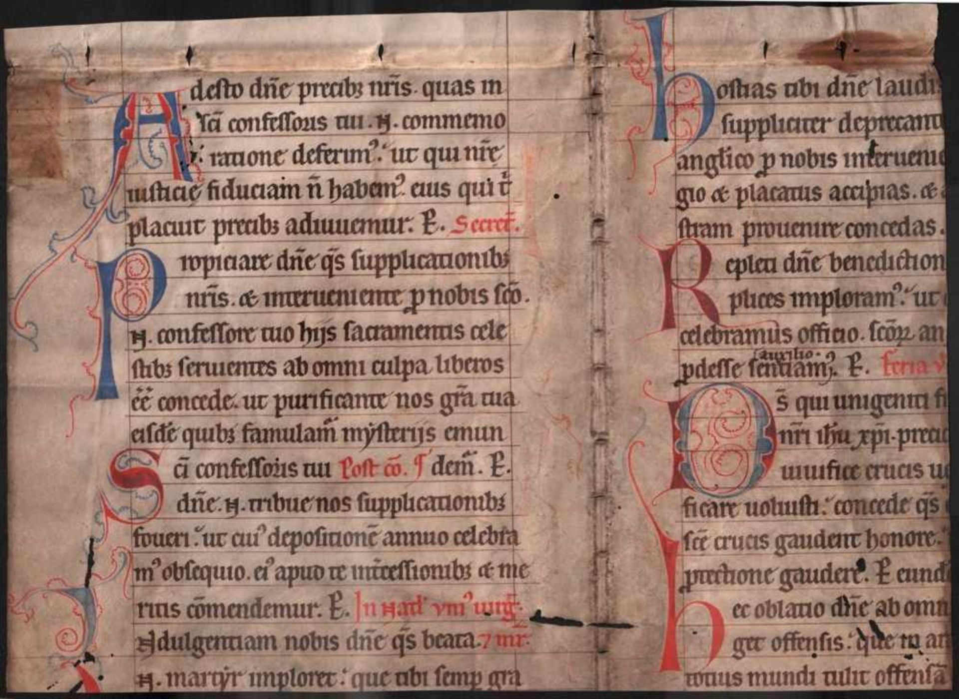 Handschrift auf Pergament. Originalblatt (Fragment) aus einem lateinischen Missale, Deutschland um