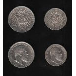 Deutsches Reich. 2 Silbermünzen. 2 und 3 Mark. Wilhelm II., König von Württemberg. F 1906 und