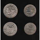 Deutsches Reich. 2 Silbermünzen. 2 und 5 Reichsmark. 450. Geburtstag von Martin Luther. D 1933.