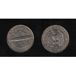 Deutsches Reich. Silbermünze. 3 Reichsmark. Weltflug Graf Zeppelin. A 1930. Vorderseite: Zeppelin