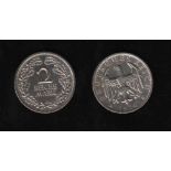 Deutsches Reich. 5 Silbermünzen zu 2 Reichsmark. Kursmünzen. A 1925, A 1926 (2x), A 1927 und D 1931.