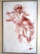 Castiglione.- Flötenspieler. Rötelzeichnung auf Papier. Wohl Fälschung: London, um 1960. 30 x 20 cm.