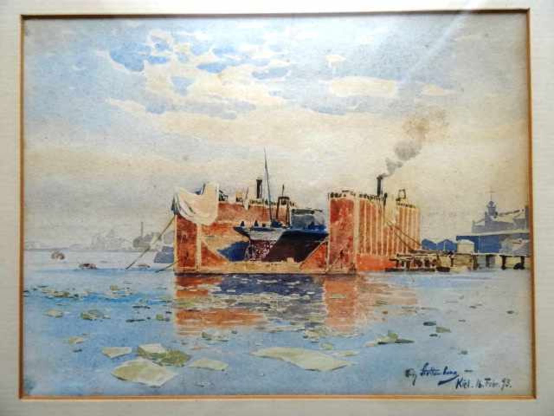 Stoltenberg, Fritz (Kiel 1855 - 1921 Schönberg). (Kaiserliche) Werft Kiel. Aquarell. 1893.