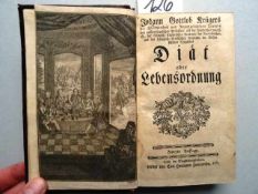 Krüger, J.G. Diät oder Lebensordnung. 2. Auflage. Halle, Hemmerde, 1763. 7 Bll., 534 S., 42 Bll. Mit
