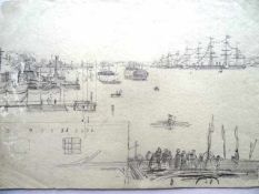 Kiel.- Flottenparade im Kieler Hafen. 2 Bleistiftzeichnungen auf Papier von 1875. 1 Zeichnung