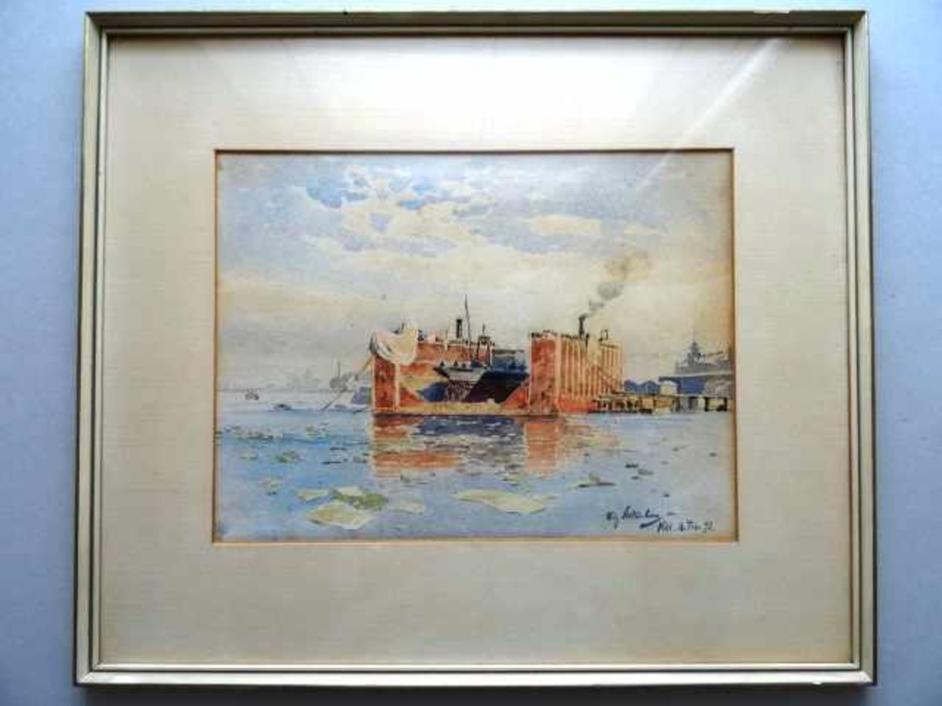 Stoltenberg, Fritz (Kiel 1855 - 1921 Schönberg). (Kaiserliche) Werft Kiel. Aquarell. 1893. - Bild 2 aus 2