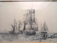 Marine.- Monogrammist A.H. Segler unter vollen Segeln. Bleistiftzeichnung auf Papier, um 1880. Unten