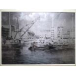 Kiel.- Bootshafen. Aluminiumdruck. (Um 1960). 32 x 45 cm. Unter Passepartout gerahmt. Blick vom