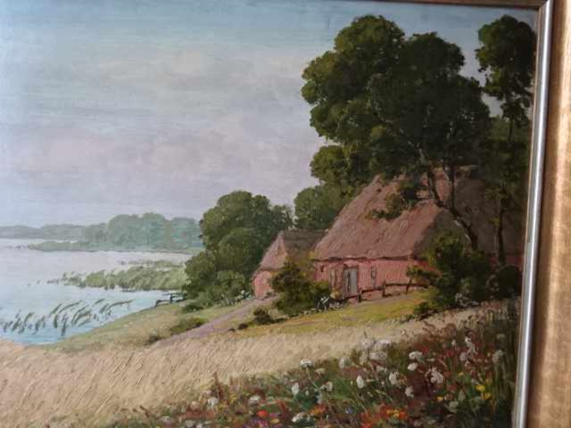 Petersen, Heinrich (Schleswig 1881 - 1955 Kiel). Sommertag am Westensee. Öl auf Sperrholz. (Um - Bild 2 aus 4