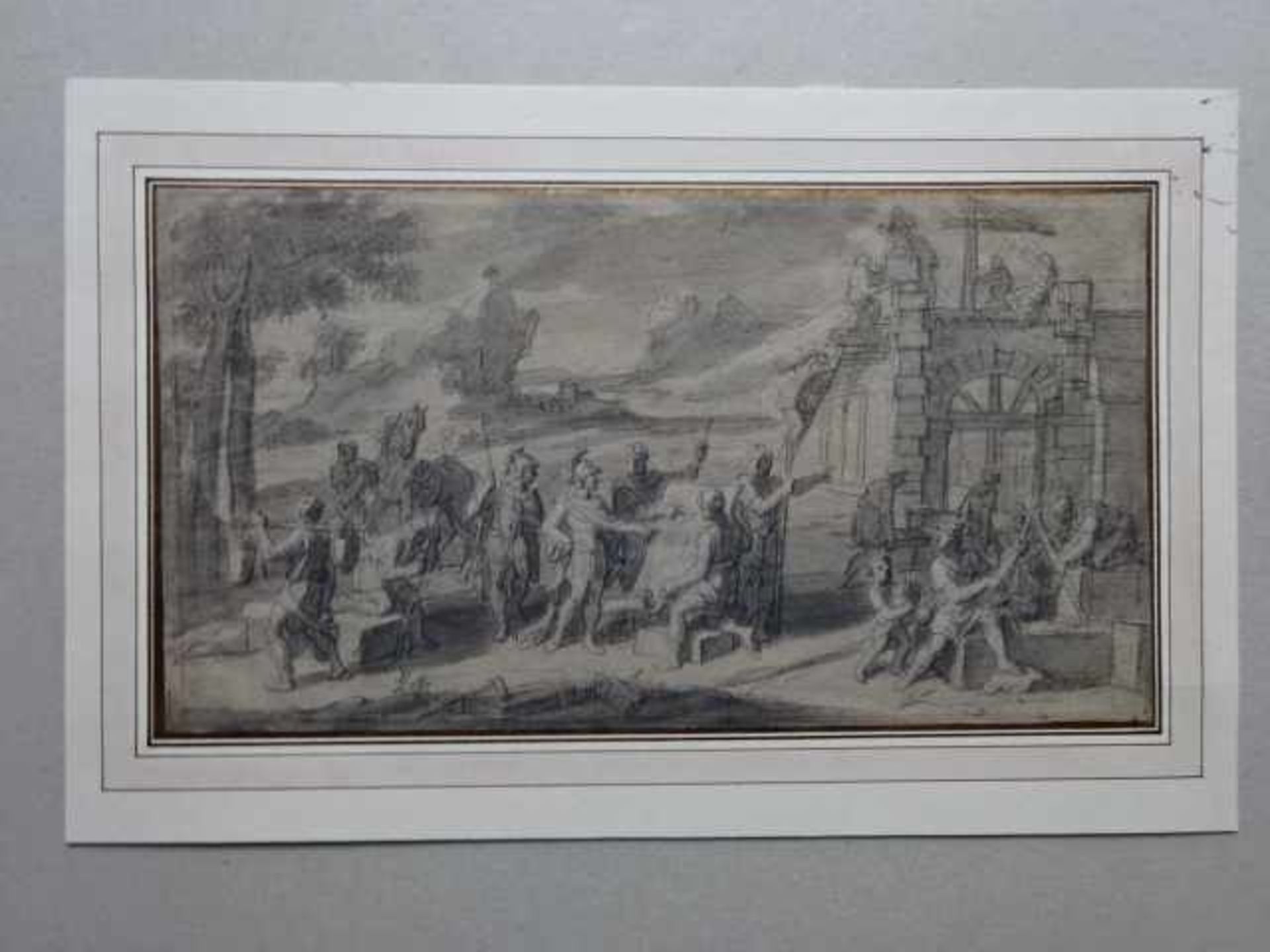 Verdier, Francois (?) (Paris ca. 1651 - 1730). Feldherr begutachtet Bau eines Tempels. Aquarell