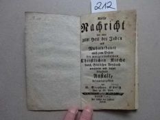 Schultz, St. (Hrsg). Kurtze Nachricht von einer zum Heil der Juden und Muhamedaner auch zum Besten
