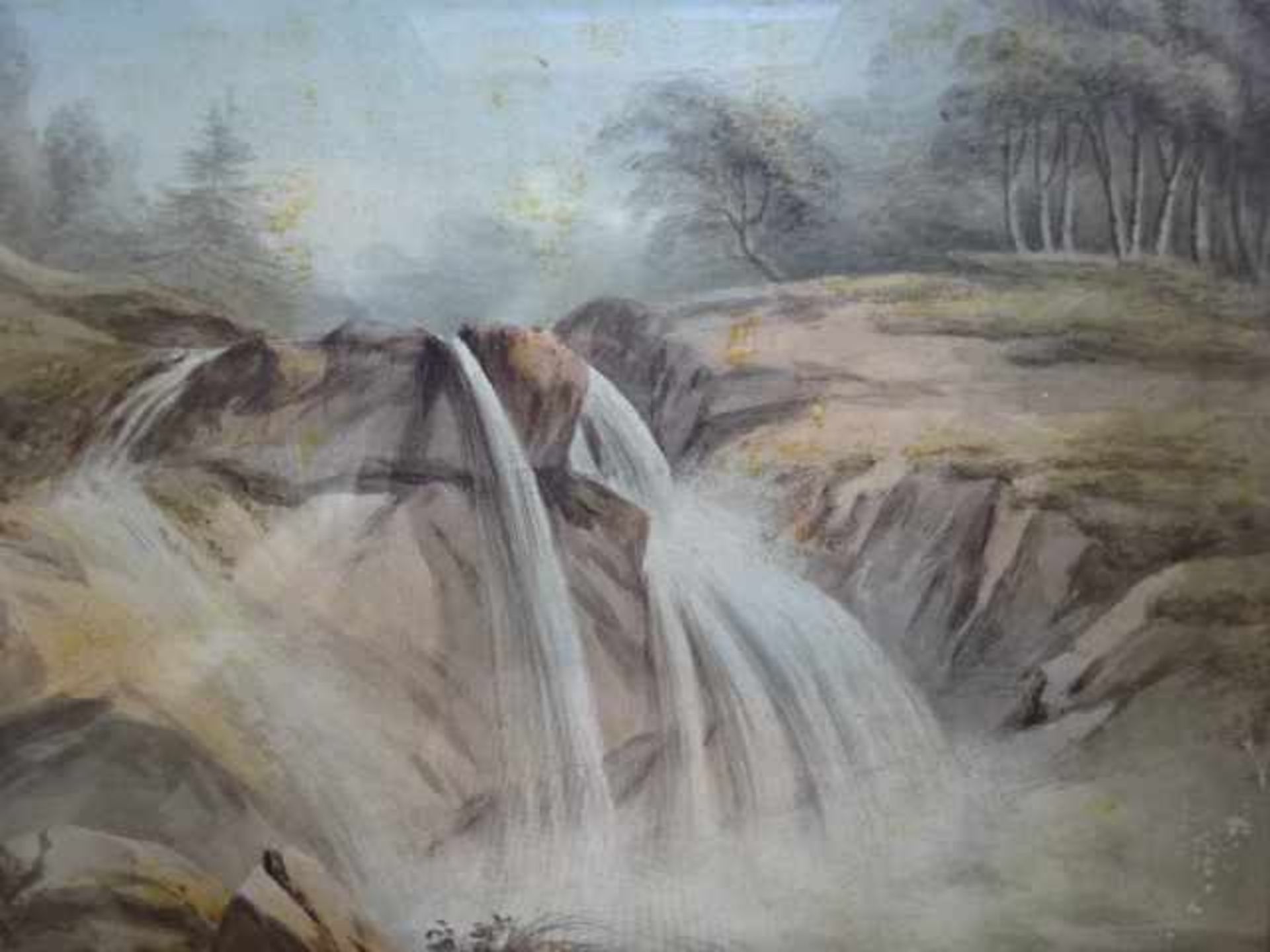Anonym.- Wasserfall. Aquarell. Wohl England, um 1820. 20,5 x 26,5 cm. Gerahmt. Wasserfall in - Bild 2 aus 3