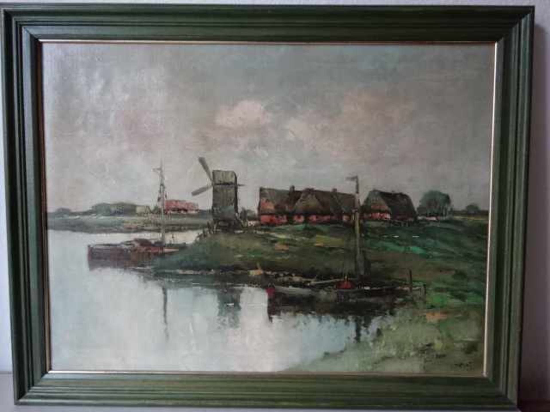 Wild, Otto (Trostberg 1898 - 1971). Windmühle am Wasser. Öl auf Leinwand, um 1930. Signiert. 56 x
