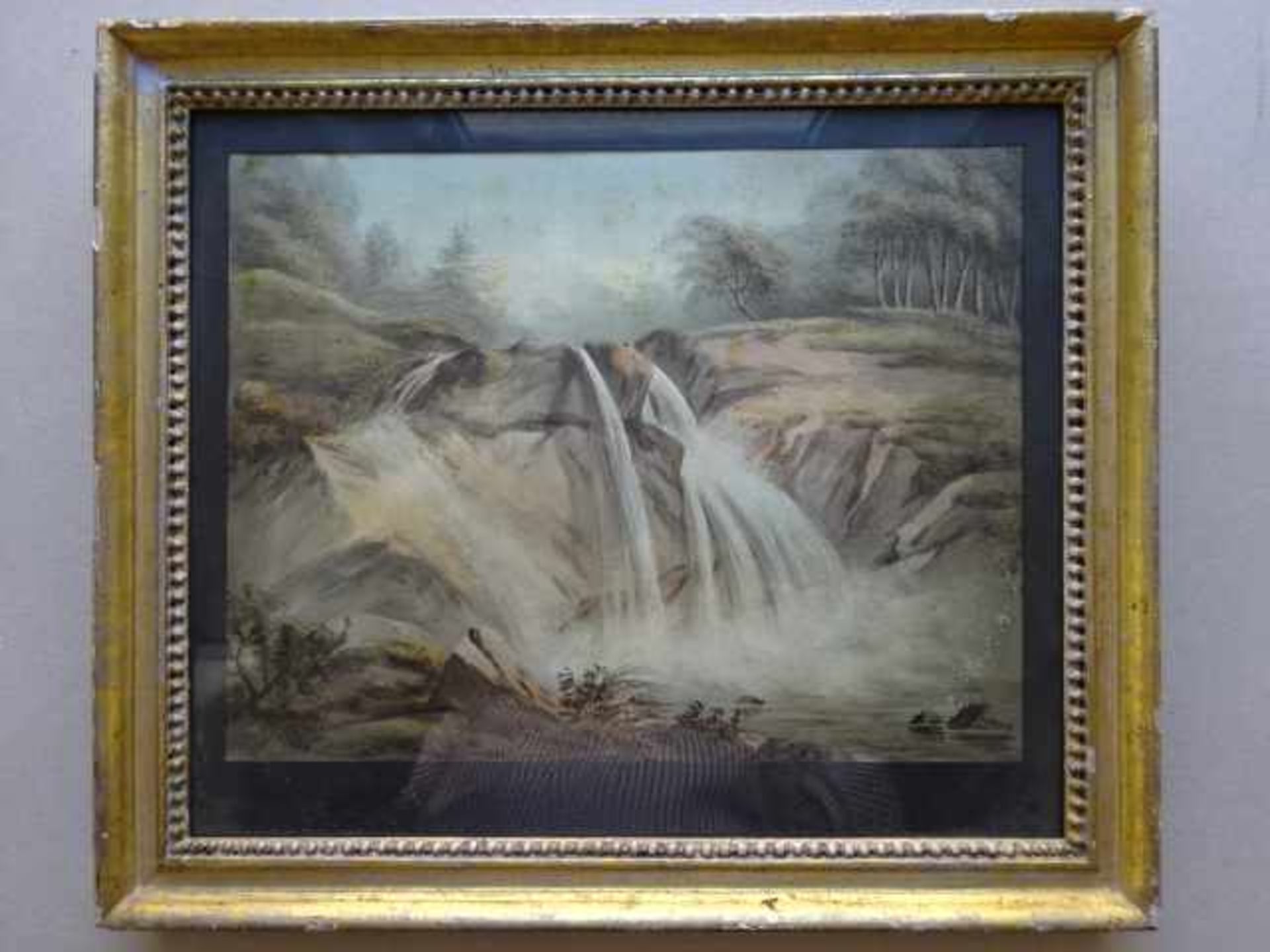 Anonym.- Wasserfall. Aquarell. Wohl England, um 1820. 20,5 x 26,5 cm. Gerahmt. Wasserfall in
