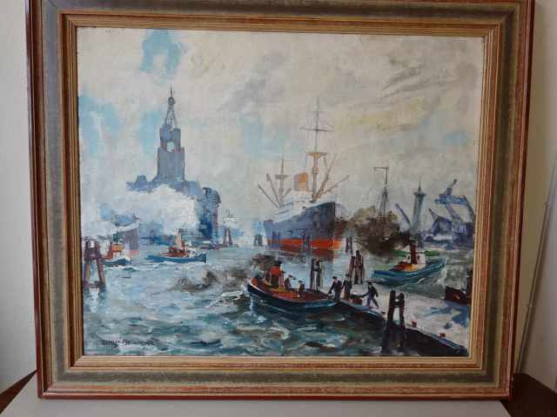 Lehmann-Fahrwasser, Georg P. (1887 - 1977). Hamburger Hafen. Öl auf Leinwand, um 1930. Signiert.