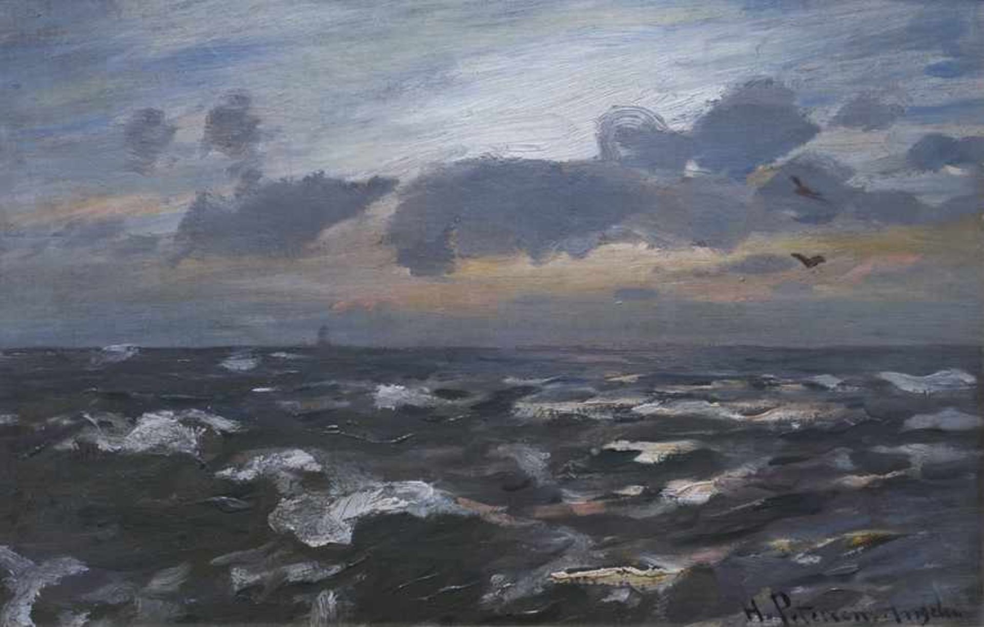 Petersen-Angeln, Heinrich (Westerholz 1850 - 1906 Düsseldorf). Nordsee unter der Abendsonne. Öl