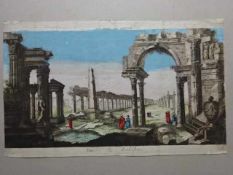 Guckkastenkupfer, 3 kolor. Kupferstiche, um 1760. Je ca. 25 x 40 cm. 1. Ruines de Babilone .- Bis an