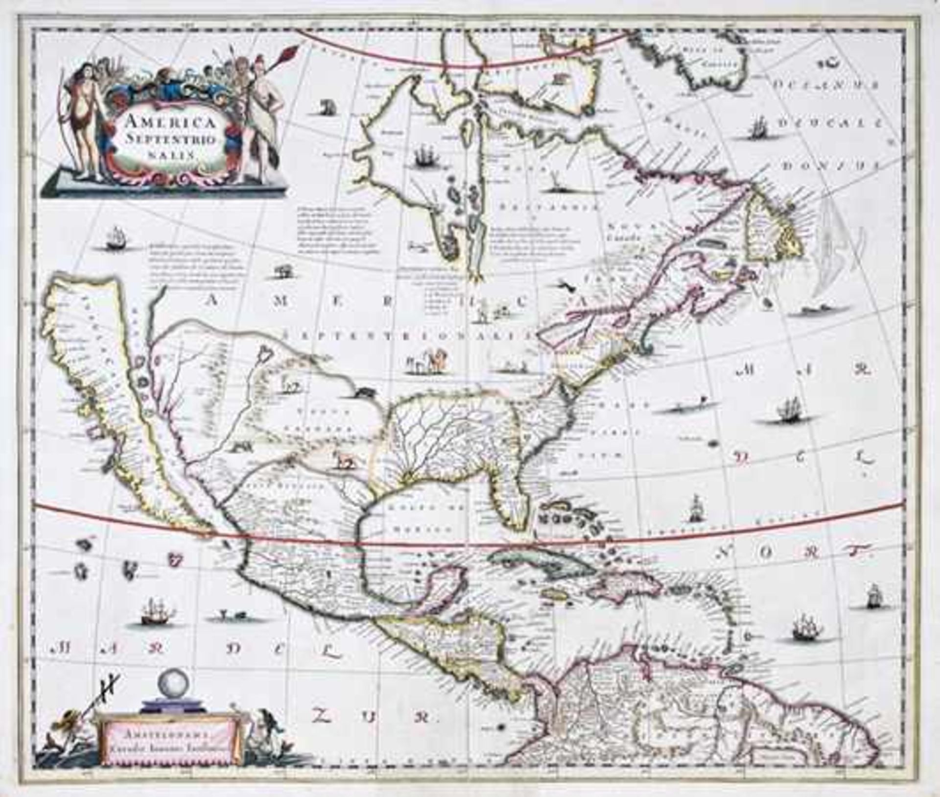 Amerika.- America Septentrionalis. Altkolor. Kupferstichkarte von J. Janssonius. Amsterdam, um 1680.