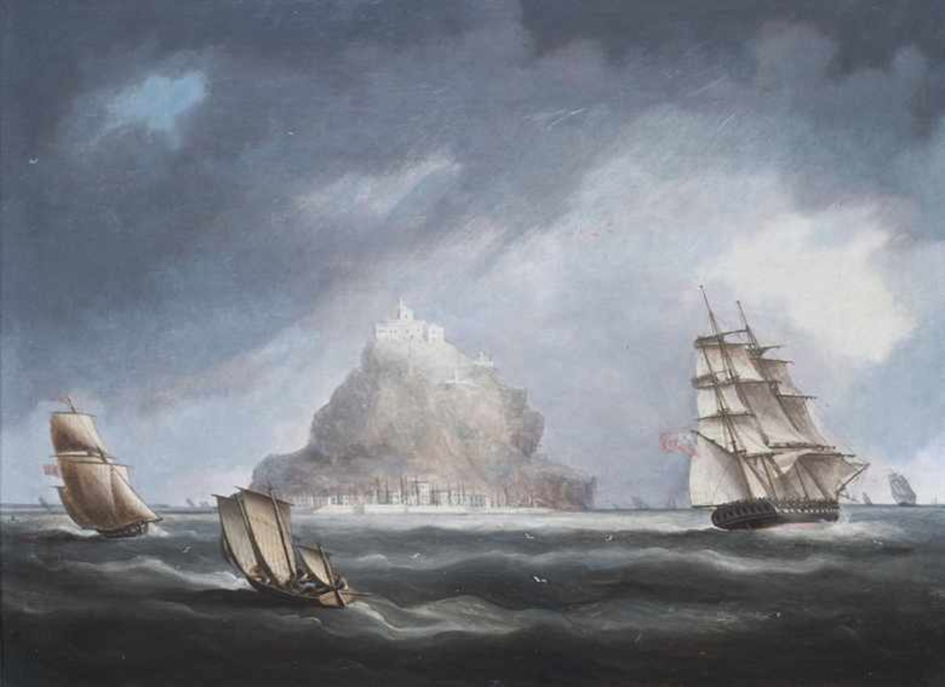 Buttersworth, James Edward (England 1817 - 1894 West Hoboken, USA). Dreimaster vor Gibraltar. Öl auf