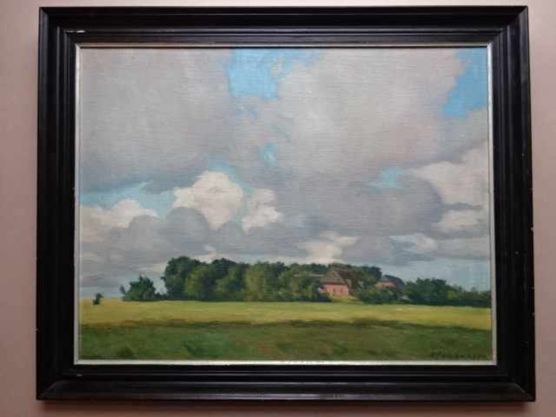 Johannsen, Albert (Husum 1890 - 1975). Bauernhäuser in sommerlicher Wiesenlandschaft. Öl auf - Bild 2 aus 3