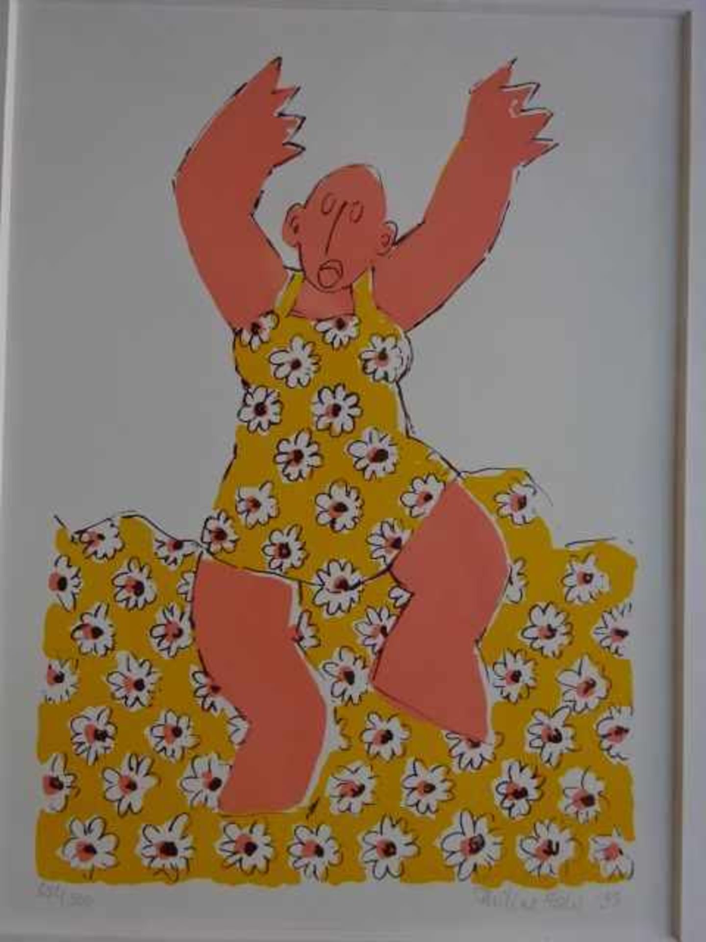 Fahl, Philine (Hannover 1968). Junge Frau im Nachthemd. Dreifarbiger Siebdruck von 1999. Signiert, - Bild 2 aus 3