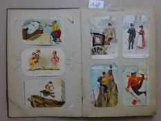 Postkarten.- Album mit 110 farbig illustrierten Postkarten aus den Jahren um 1915-75. Teils