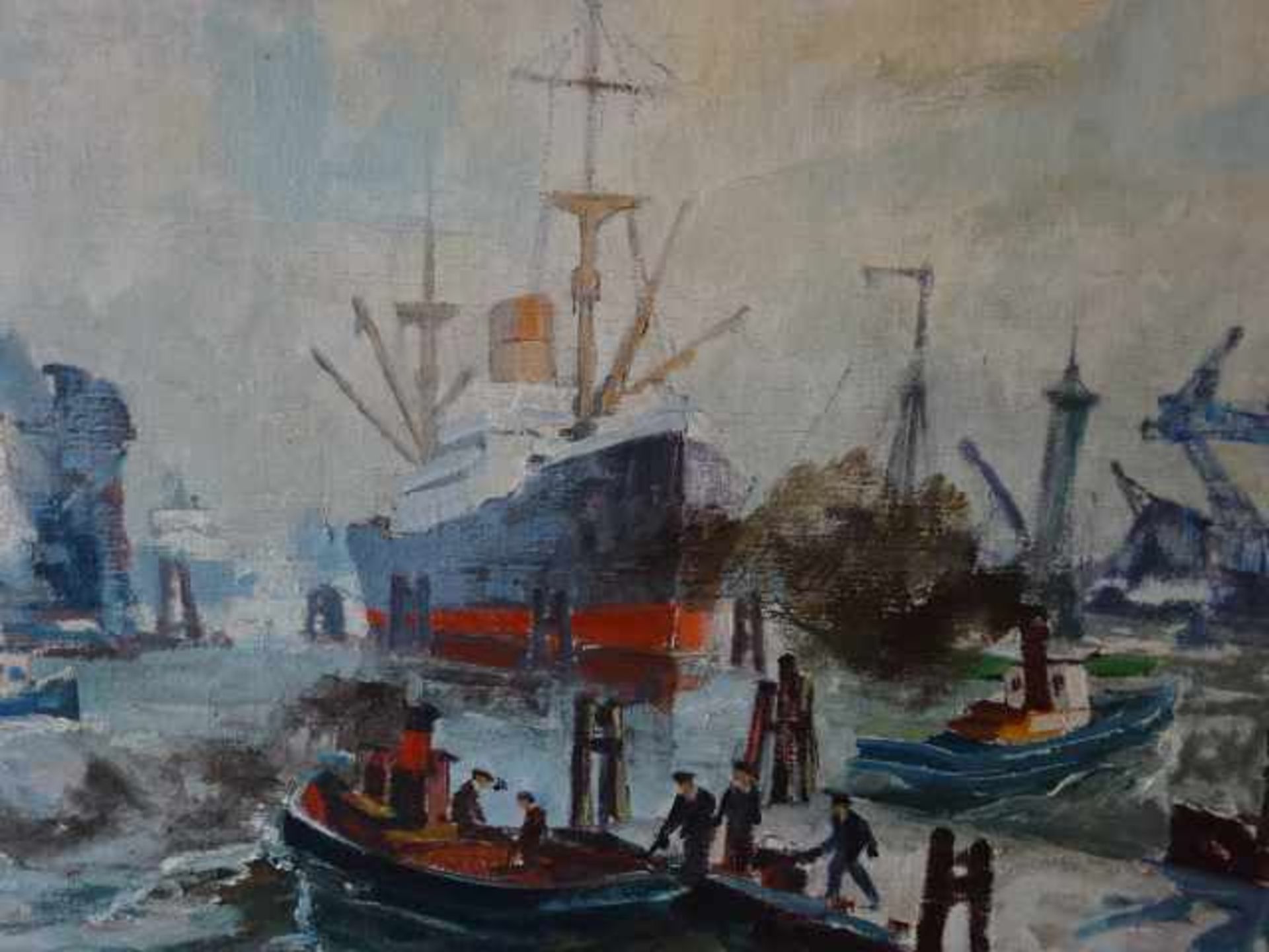 Lehmann-Fahrwasser, Georg P. (1887 - 1977). Hamburger Hafen. Öl auf Leinwand, um 1930. Signiert. - Bild 2 aus 5