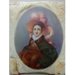 Miniaturen.- Junge Dame mit rosafarbenem Hut. Gouache auf Elfenbein, um 1820. Monogrammiert 'S.