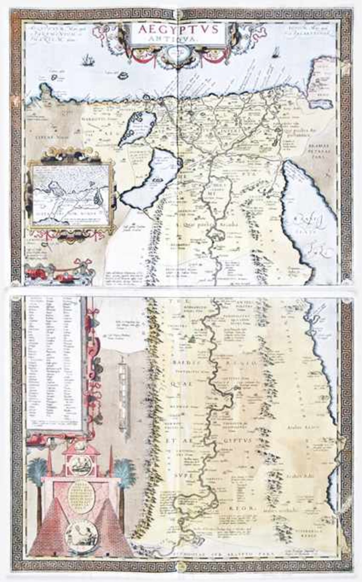 Afrika.- Aegyptus Antiqua. 2 altkolor. Kupferstichkarten bei A. Ortelius. Antwerpen, 1584.
