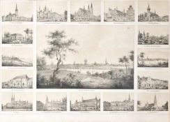 Lübeck.- Lübeck und Umgebungen. Getönte Lithographie mit 17 Ansichten von Gustav Frank. Berlin, um