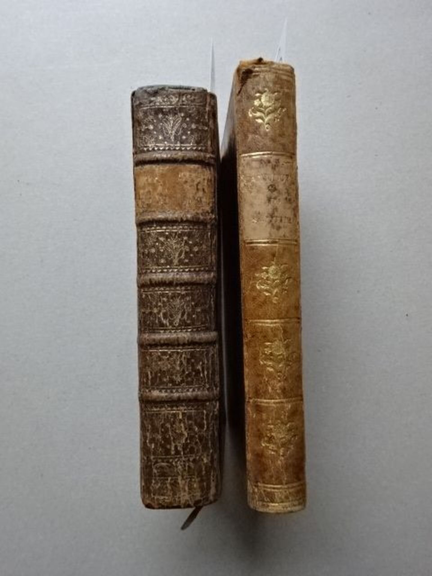 Buchattrappen, Zwei. Lederbände des 18. Jahrhunderts mit Rückenvergoldung (etw. berieben). Buchblock - Image 3 of 3