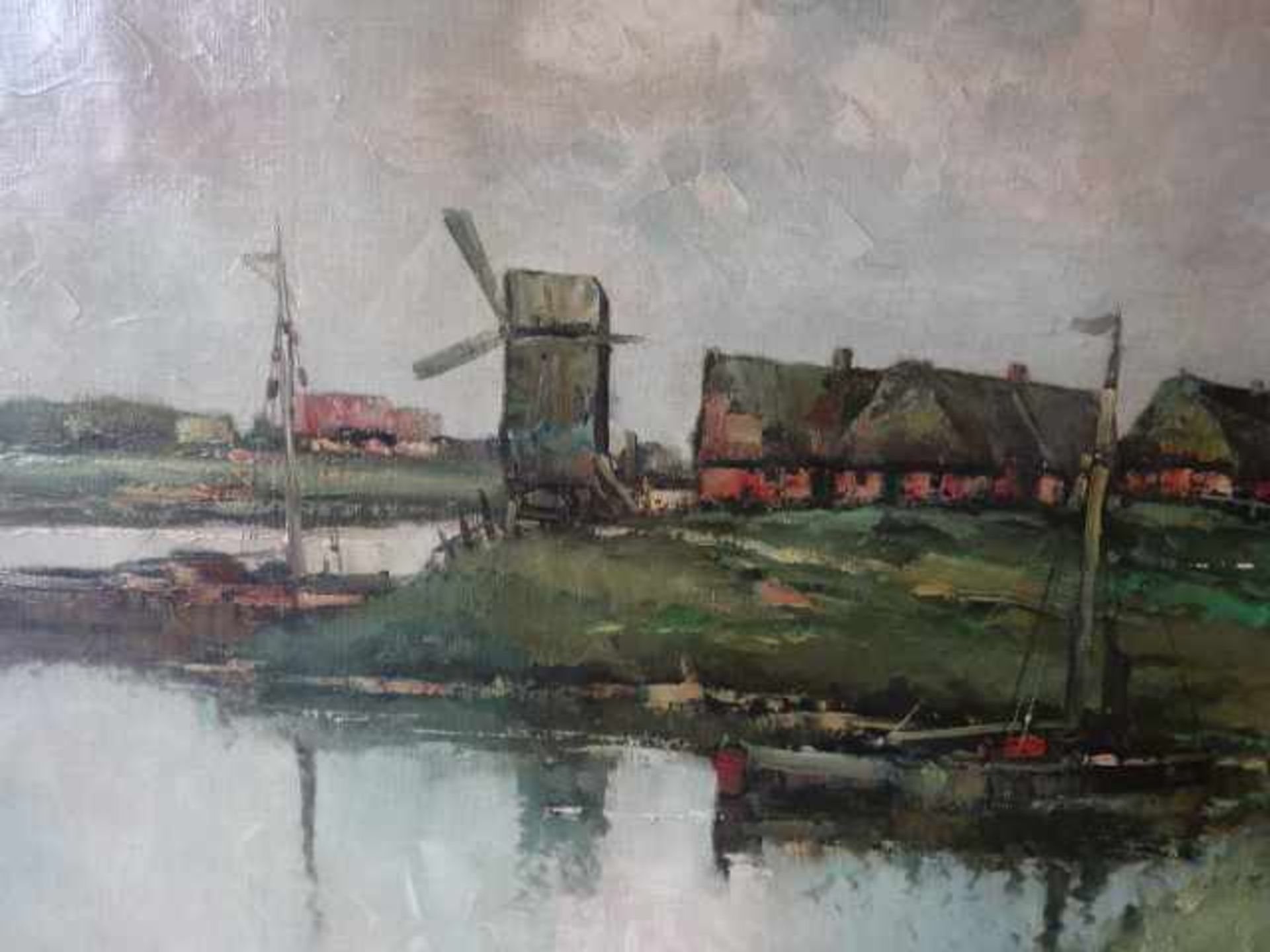 Wild, Otto (Trostberg 1898 - 1971). Windmühle am Wasser. Öl auf Leinwand, um 1930. Signiert. 56 x - Bild 2 aus 4