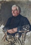 Jessen, Carl Ludwig (Deezbüll 1833 - 1917). Sitzender Mann in Halbfigur nach links. Öl auf Leinwand,