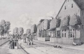 Nordfriesland.- Föhr.- Der Sandwall in Wyck auf Föhr. Lithographie von J.F. Fritz bei D.