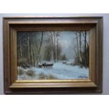 Fuggenbach, G. Winter in Holland. Öl auf Holzplatte, um 1920. Unten rechts signiert. 22 x 32 cm.