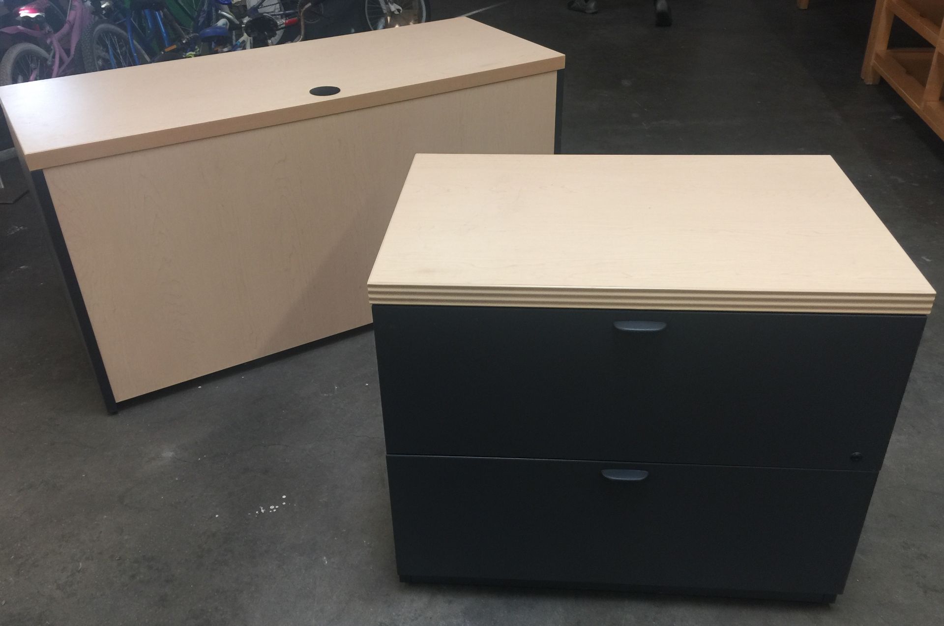 DESK WITH MATCHING SIDE TABLE FILLING CABINET INSIDE