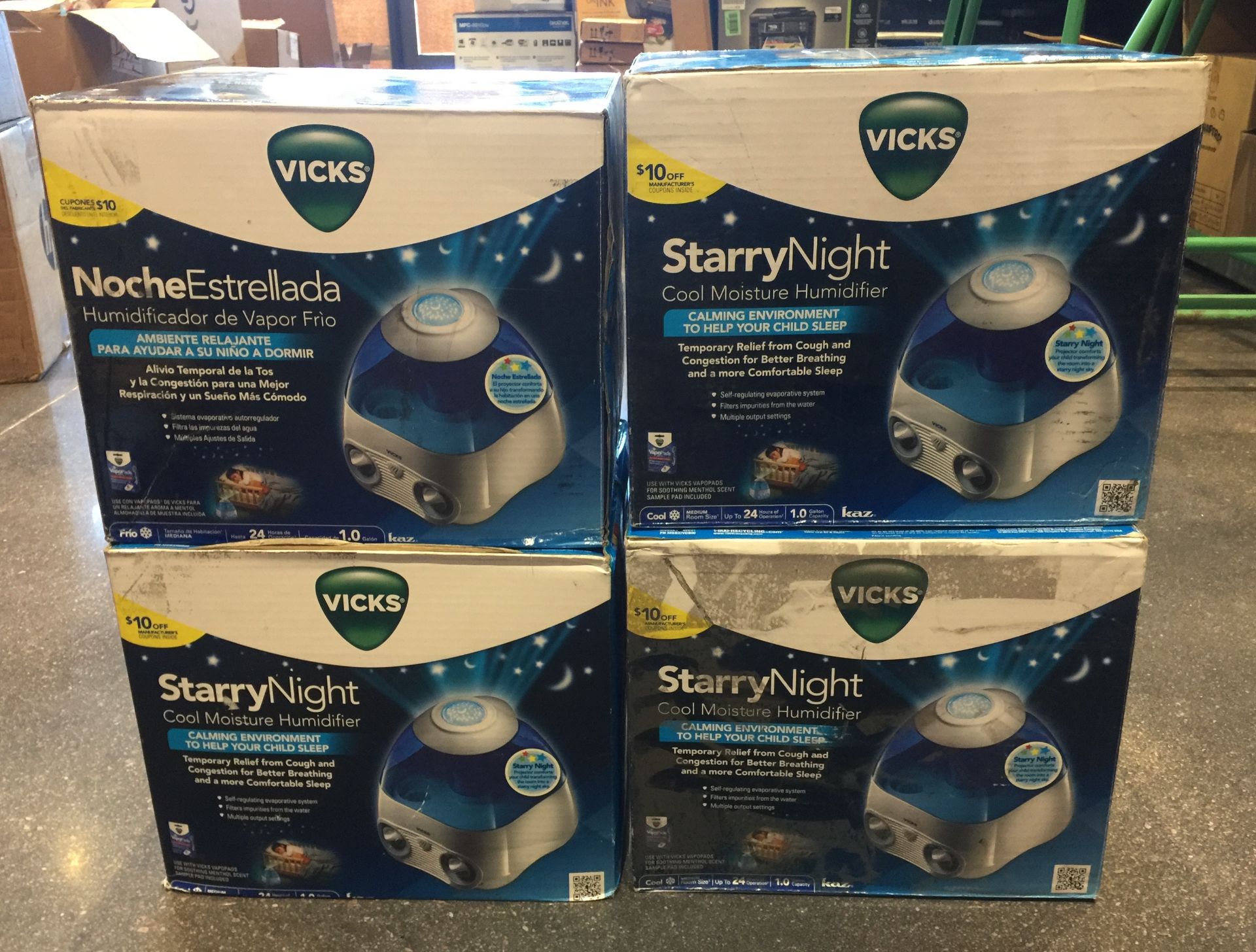 4 X VICKS STARRY NIGHT COOL MOISTURE HUMIDIFIER