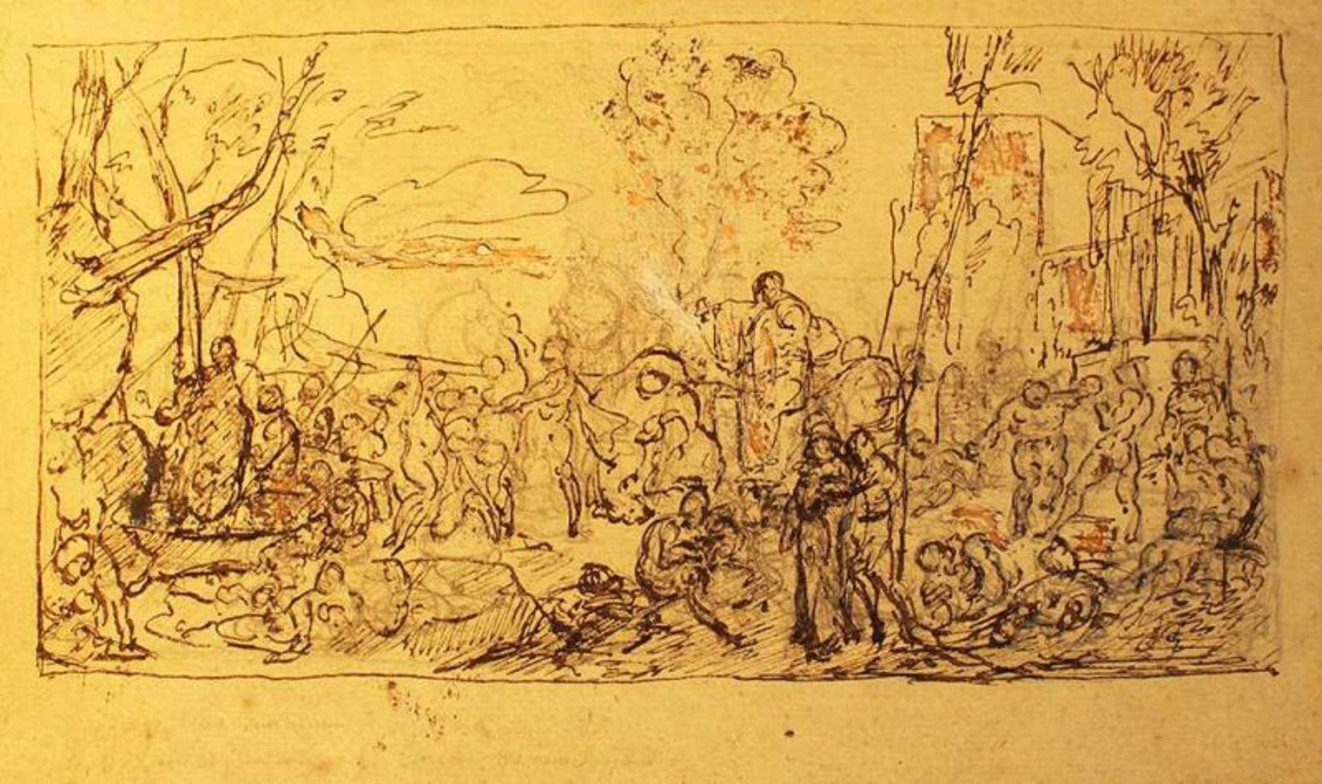 Italian Italian school, figures in landscape, black ink with chalk and pink colour (probably from