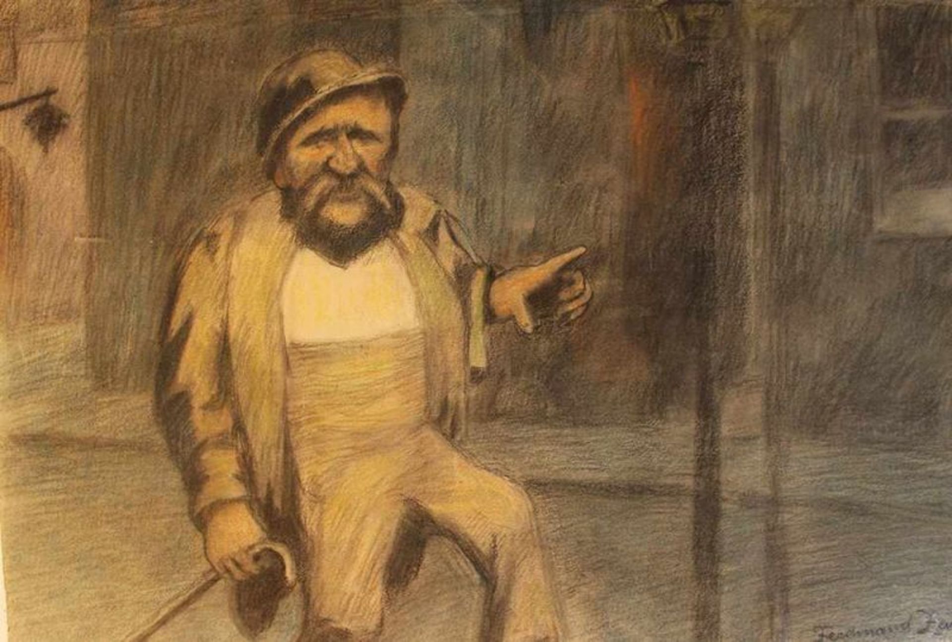 Ferdinand Zach (1868-1956), Ferdinand Zach (1868-1956), The funny drinker, chalk colours on paper, - Bild 2 aus 3