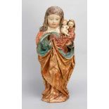 Swabian School around 1500, Maria and Jesus with Saint Anne; wood carved with rich hanging folds,