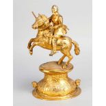 German silver sculpture of Gustav Adolf II. (1594-1632), on horse, with marshal's baton, on oval