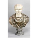 Italian marble bust of an ancient emperor, possibly Nero (37–68), white sculpted marble head, deeply