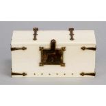 Siculo-Arabic medieval ivory casket in rectangular form with one lid and gilded bronze mounts on the