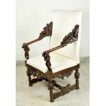 Andrea Brustolon (1662 – 1732)-attributed, Venetian arm chair with wood carved arm rest and stand;