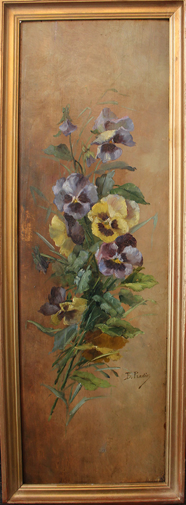 Pair of French flower still lifes, singed B. Pradier; oil on wooden panel, framed; around 1900. - Image 3 of 3