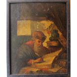 Flemish artist, Scholar in his studio; oil on oak panel.40x30 cm